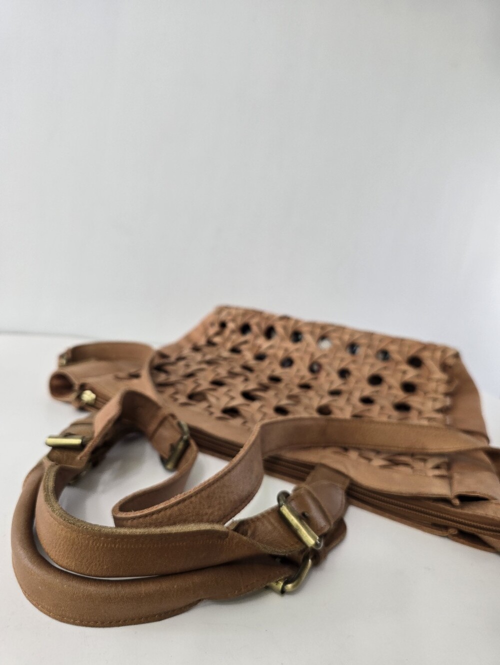 Anabaglish Hadley Woven Leather Satchel Crossbody With Pouch Bag Purse Set Tan - Picture 8 of 16